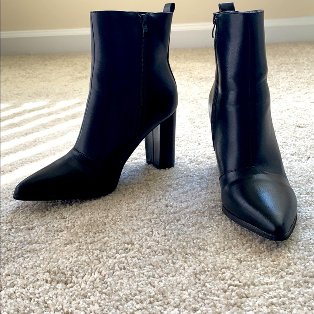 Black Faux Leather Ankle Boots